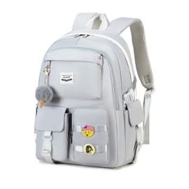 Jaygulf Waterproof Women Laptop Backpack Casual Girls Daypack School Backpack for Teenagers Grey
