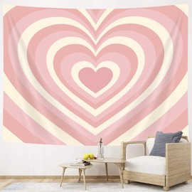 Cute Pink Aesthetic Tapestry For Bedroom, Girl Pink Red Heart Shaped 2000s Hippie Wall Decor Tapestries, Tapestry Wall Hanging for Home College Dorm Living Room, Woman Teen Girls Room Art