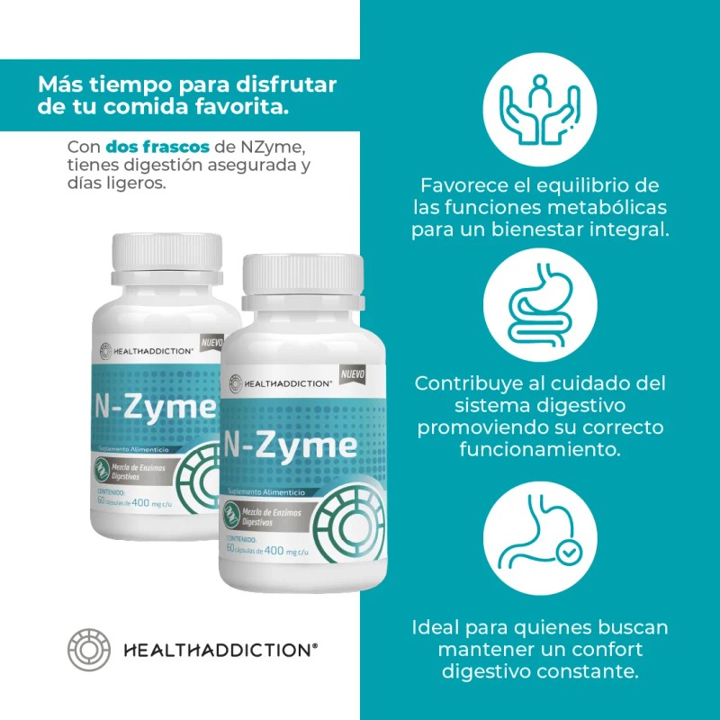 2 Pack Enzimas Digestivas Healthaddiction. 120 Cápsulas