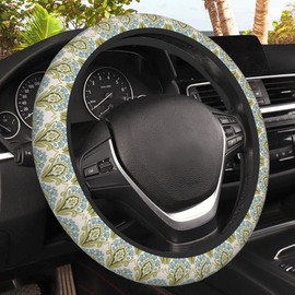 Abstract Florals Block Steering Wheel Cover, Elastic Non-Slip Steering Wheel Protector,Auto Interior Decor for Women Girls,Universal 15" Fit for Sedans,Trucks
