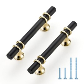 Ravinte Hardware 5 Pack 5 Inch Matte Black&Gold Cabinet Pulls Handles Kitchen Cabinet Handles Drawer Pulls Kitchen Cabinet Hardware Dresser Cupboard Handles Dresser Drawer Pulls 3 Inch CC