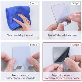 Frypay Razor Holder Shower, Silver Shaving Holder Shower No Drilling Stainless Steel Razor Holder, Towel Hook without Drilling for Door, Wall, Bathroom, Kitchen