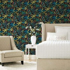 RoomMates RMK11642RL Tropical Eden Black and Blue Peel and Stick Wallpaper