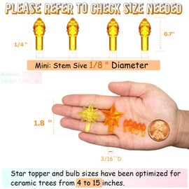 Golden Yellow Replacement Lights Bulbs for Ceramic Christmas Tree, Mini Flame Light Ornaments for Ceramic Tree, Small Twist Pegs Accessories for Crafts, 2 Stars Treetopper＆177 Bulbs Set