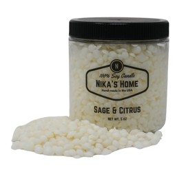Nika's Home Sage & Citrus Soy Melts - Strong Scents - Add to Candles to Create Your Own Blends or Use Alone in Wax Warmers - Wax Pastilles - 5oz Jar, up to 20 Hours of Fragrance