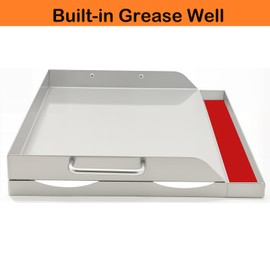 DEWOSEN Universal Stainless Steel Griddle Flat Top Plate Grill-Top Griddle Pan with Even Heating Cross Bracing for BBQ Charcoal/Gas Grills, Camping, Tailgating, and Parties (17"*13")