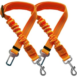 2 Packs Pet Dog Cat Seat Belts, Car Headrest Restraint Adjustable Safety Leads Vehicle Seatbelt Harness Leash Travel Accessories Bungee Anti Shock Pet Cat Adjustable Lead Clip Safety Seats Belts Black:_Orange_2 Packs
