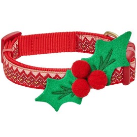 Blueberry Pet 4 Patterns Christmas Zigzag Chevron Adjustable Dog Collar with Holly Décor, Small, Neck 12"-16"