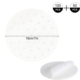 150 Stück Dim Sum Papier als Unterlage für Bambusdämpfer Heißluftfritteuse Dampfgarer Liners Antihaftbeschichtet Rundes Backpapier Perforiertes Papier