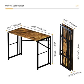 Lutown-Teen 40 inch Folding Computer Desk, Writing Gaming Computer Camping Desk, No Assembly Required Home Office Table, Rustic Brown