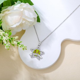 Grmdit Softball Necklace 925 Sterling Silver Softball Pendant Necklace Softball Jewelry Gifts for Women