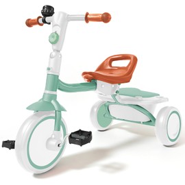 COVTOY Toddler Tricycle for 2 3 4 Year Olds, Foldable Kids Trike with Basket Removable Pedals and Bell, Easy to Install Baby Bike for Toddler Gift Toys for Boy Girl (White)