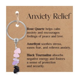 BOXOB Natural Keychain Gift, Charm with Rose Quartz Amethyst Black Tourmaline for Women Coworkers New Job College