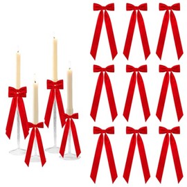 Meseey 12 Pcs Red Candlestick Decoration Bows Candle Holder with 5X13.5 Inch Decorative Velvet Bows for Bridal Showers, Birthdays Centerpieces Table Decor(Red)