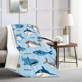 COLLA Shark Blanket for Boys Girls, Soft Plush Kids Throw Blanket Shark Gift for Shark Lovers Flannel Fleece Blanket Decor for Boys Room 60X50 Inch