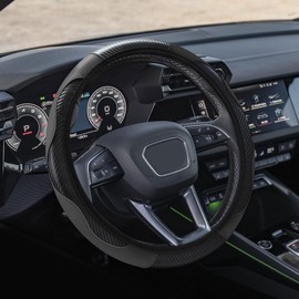 Rebvugr Car Steering Wheel Cover, Non-Slip Car Wheel Cover Protector, 15 inch Carbon Fiber Microfiber PU Leather Elastic Steering Wheel Protector for Men Women, Universal Auto Accessories (Gray)