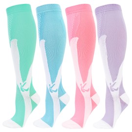 Kickticks Compression Socks 4 Paris for Women & Men 20-30mmhg Knee High Circulation Support for Running Nurse Sport Thin & Breathable