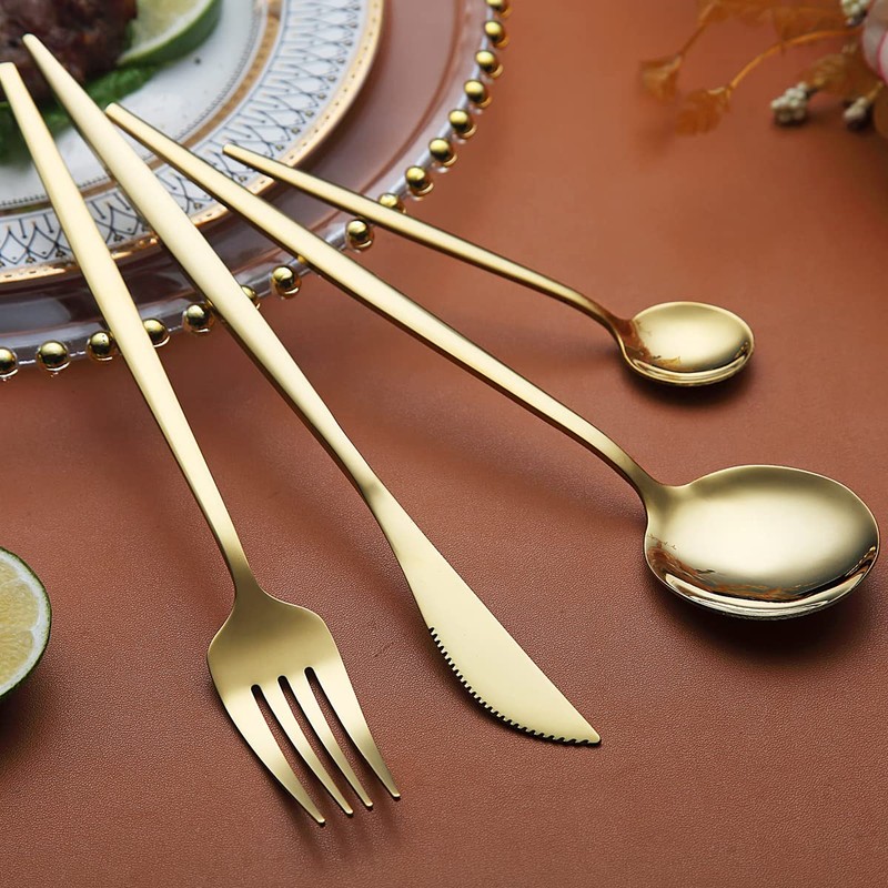 Kyraton Gold Cutlery Set 24 Pieces, Stainless Steel Flatware Set,