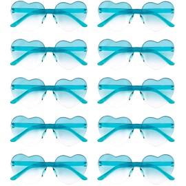 NACHLYNN 10 Pairs Heart Sunglasses Women Rimless Heart Shaped Sunglasses Candy Color Glasses for Costumes Cosplay (Gradient Lake Blue)