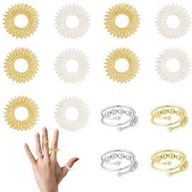 Acupressure Ring 14-Piece Set, Acupressure Rings and Skill Rings, Anti-Stress Ring for Office and Home, Finger Massage Rings in Gold and Silver