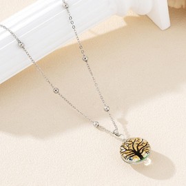 Yocoyee Dry Flower Butterfly Pendant Necklace Tree of Life Glass Colorful Pressed Flower Dainty Necklace-Yellow Tree