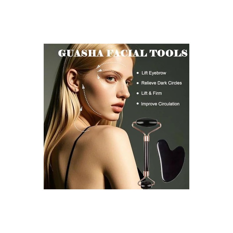 Kit de Masaje Facial con Gua Sha, Rodillo Facial y