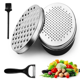 Cheese Grater with Container, Graters for Kitchen with 2 Size Lid, Stainless Steel Vegetable Chopper Chocolate Grater Shredder Cheese Ginger Shredder, Grater for Vegetable Ginger Chocolate Garlic