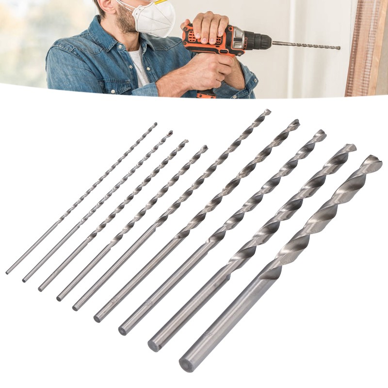 9Pcs Twist Drill Bit Extra Long High Speed Steel Drilling