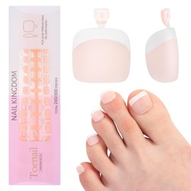 INENK French Tips Nail Tips, 240PCS White-Light Natural White French Press on Toe Nail Pre-applied with a Tip Primer and Base Coat, 15 Size Soft Gel Fake Nails for Nail Extension Home DIY
