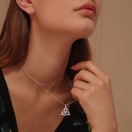 TEAMER Stainless Steel Celtic Knot Witchcraft Necklace for Women Geometric Pendant Vintage Jewelry, Stainless Steel