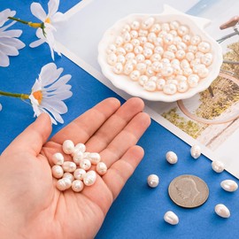 CREATZONE - 80 abalorio de perlas naturales de agua dulce de 8 a 9 mm, perlas blancas ovaladas de arroz auténticas, perlas cultivadas reales para hacer joyas, agujero: 0,7 mm