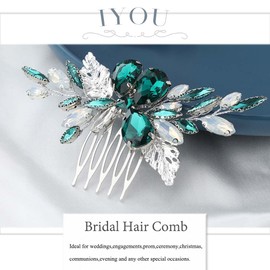 IYOU Bridal Wedding Hair Comb Green Crystal Hair Pieces Prom Bride Wedding Side Combs Hair Accessories for Women