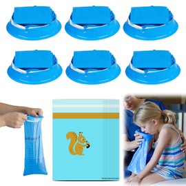 Burp Bag with Mouthpiece, Vomit Bags, Pack of 6 1000 ml Poop Bags, Poop Bags with Ring, Breaking Bag, for Children and Adults for Vomiting and Nausea