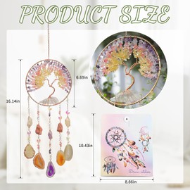Agate Moon Dream Catchers with Crystal Color Gemstone Dream Catchers Natural Tree of Life Gem Agate Wall Hangings Room Garden Dreamcatchers Decor (Color)