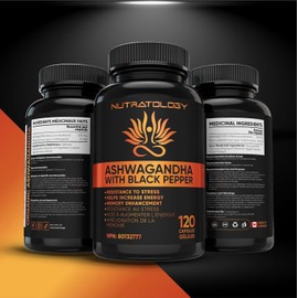 Nutratology Organic Ashwagandha | Canadian-Made | Increases Resistance To Stress & Supports Memory Enhancement - With Black Pepper For Enhanced Absorption | 650MG Ashwagandha Per Capsule - 120 Capsule