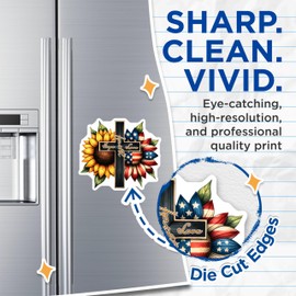 (2 Pack) Faith Hope Love Magnets - Sunflower and American Flag - Inspirational Decor - Floral and Patriotic Design - 5" On Longest Side - for Cars, Fridges, Toolboxes - Made in USA - MAG7990