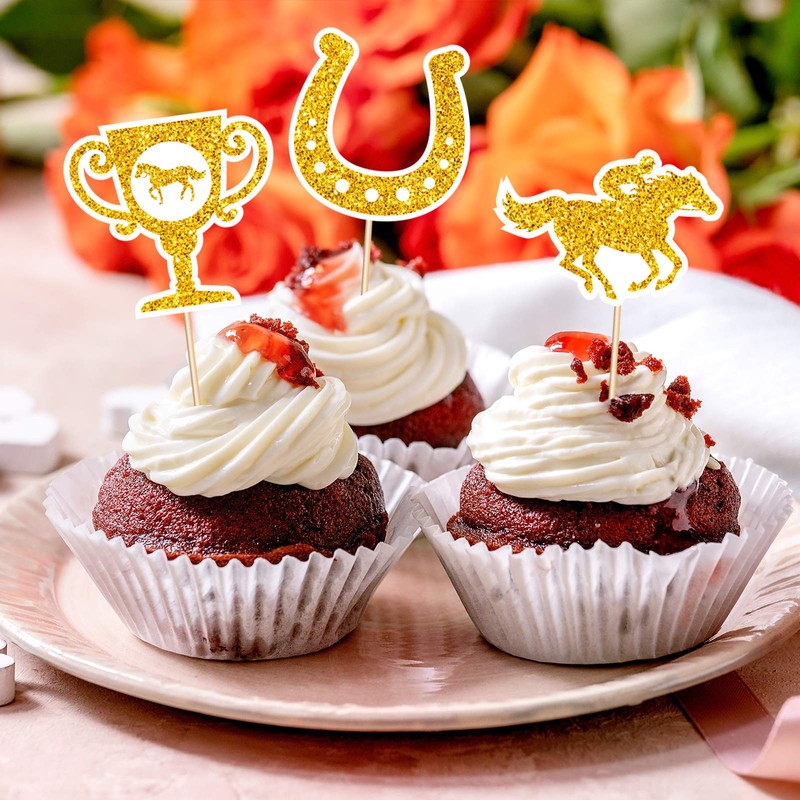 144PCS Kentucky Horse Derby Cupcake Toppers Decorations - Horse Racing