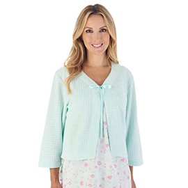 Slenderella Ladies Waffle Knit Ribbon Tie Bed Jacket 3/4 Sleeve House Coat Small (Mint)
