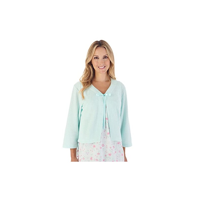 Slenderella Ladies Waffle Knit Ribbon Tie Bed Jacket 3/4 Sleeve