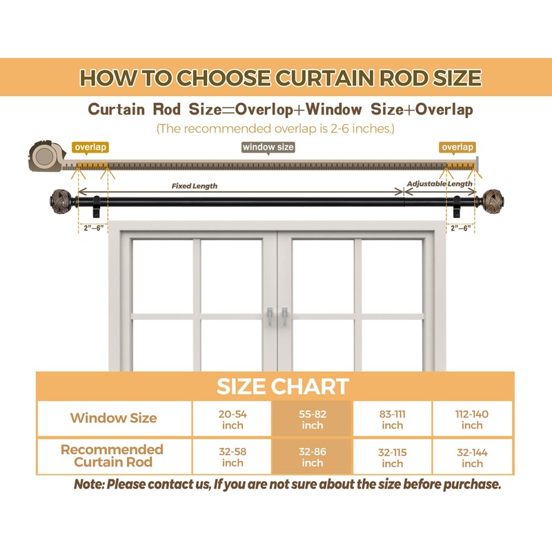 2 Pack Curtain Rods for Windows 48 to 84 Inches,