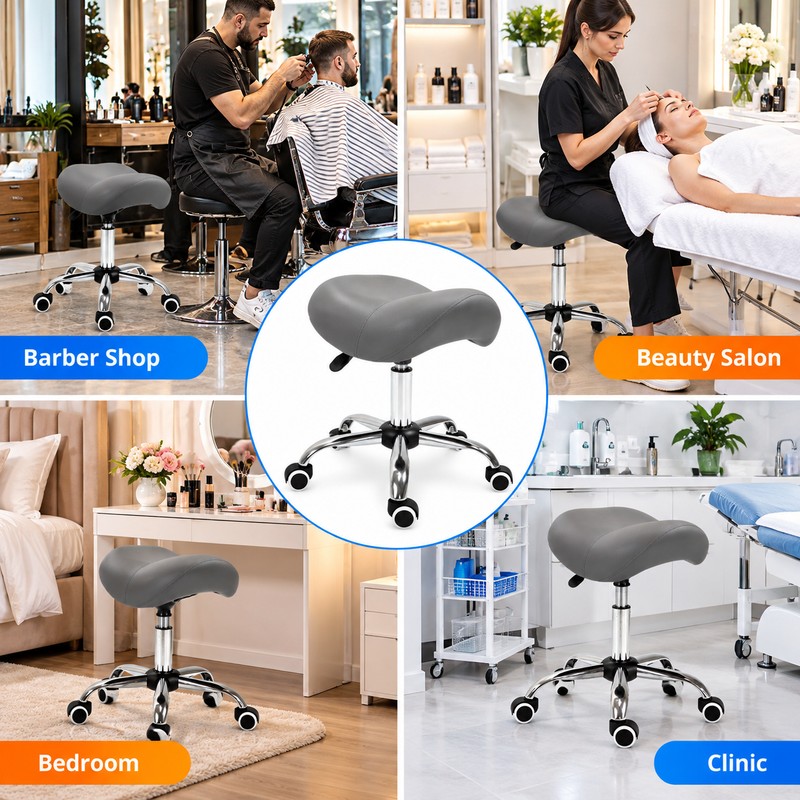 Adjustable Saddle Stool for Salon & Professional Work – Rolling