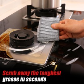 EcoNour 10-Pack Non-Scratch Wire Dishcloth | Multipurpose Thread Miracle Cleaning Cloths for Kitchen | Rust Removal Metal Wash Cloth | Quick Wire Dishwashing Rag | 3-Layer Reusable Scrub Cloth