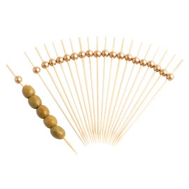 Bamboo Cocktail Picks Wooden toothpicick with Gold Pearl Ball for Sandwich, Cocktail, Appetizer, Fruits, 6'' inches Packs of 400