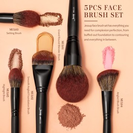 Jessup Large Face Make-Up Brush Pack of 5 Premium Synthetic Foundation Powder Contour Blush Highlighter Brush Black T273