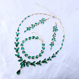 BiBeary Jewellery Set Bridal Women's Leaf Flower Wedding Statement Necklace Long Earrings Set Party Prom, Zirconia