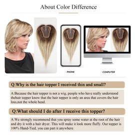 HAIRCUBE Honey Brown Hair Toppers for Women Remy Human Hairpieces for Women with Thin Hair Loss Cover Grey Hair, 3.5 x 4 in Hand Tied with Swiss Lace Base 12 Inches