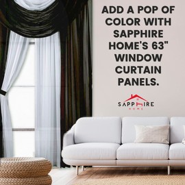 Sapphire Home Sheer Curtains - Two Tone 4 Panels Set w/Valance & Tiebacks, 55"x63", Lightweight Light-Filtering Window Curtain for Living Room, Bedroom, Kitchen, Dining Room - Black/White