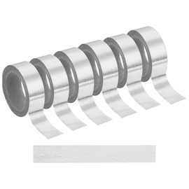 MECCANIXITY 6 Pcs Silver Washi Tape, 0.6" x 16ft Self Adhesive Masking Tapes Metallic Foil Decorative Gold Tape for DIY Crafts Scrapbooking Home Holiday Decoration