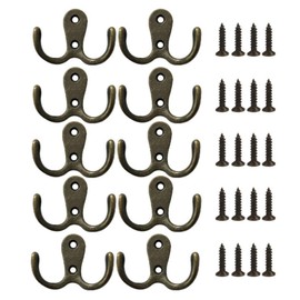 Volunx Coat Hooks Vintage10 Sets Cast Antique Wall Mounted Coat Hooks, Door, Robe, Clothes, Hats, Bags, Keys, Hanging Bronze, Black, Gold, Silver (Bronze -10 Hooks)