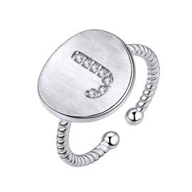 Suplight Offener Ring Weißgold überzogend Buchstabe J Ring Damen 925er Silber Zirkonia Initiale Statement Ring Frauen Mädchen Geschenk für Geburtstag Valentinstag(silber)